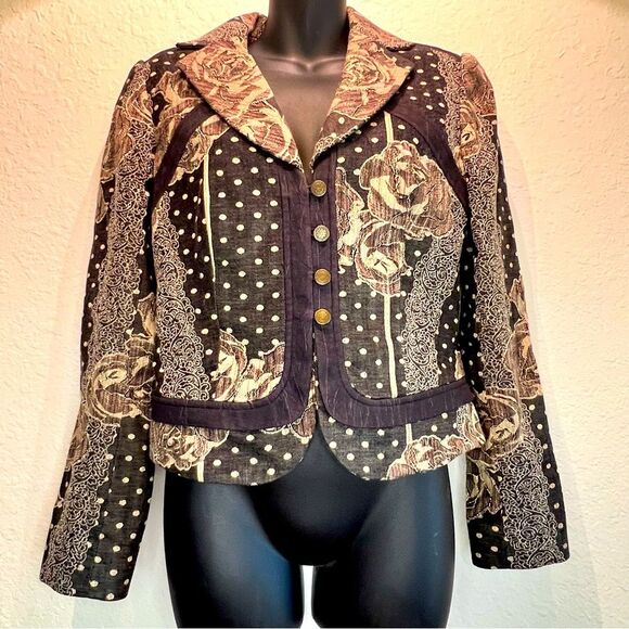 INSIGHT cropped blazer 🖤 floral & polkadots 🖤 excellent condition 🖤 size 6 - Picture 1 of 4